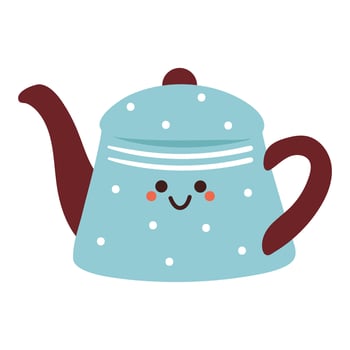 cute drawing cartoon blue teapot character. cute icon for sticker vector