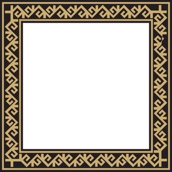 golden with black Square Kazakh national ornament. Ethnic pattern of the peoples of the Great Steppe, vector
