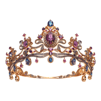 Beautiful gems stones embed crown isolated on transparent background png