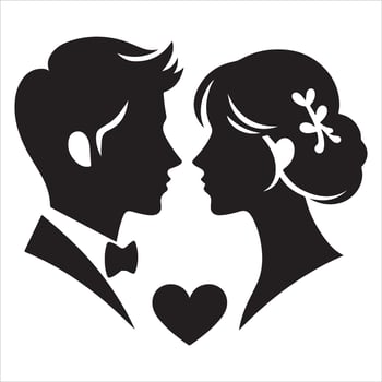 Couple faces silhouettes. Sensual man and woman heads profile, male and female near scene outline graphics isolated on white vector