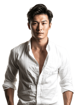 Male Asian model alone against transparent background png