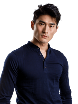 Male Asian model alone against transparent background png