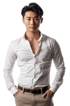 Male Asian model alone against transparent background png