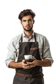 Male Barista Alone on transparent Background png