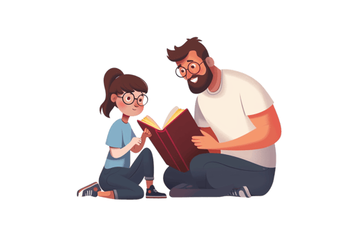 Male Teacher and Girl Student Reading Book Alone png