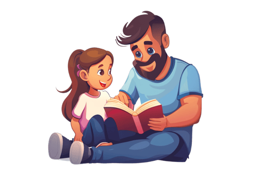 Male Teacher and Girl Student Reading Book Alone png