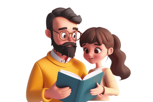 Male Teacher and Girl Student Reading Book Alone png