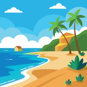 Summer template with sea beach and palm tree vector