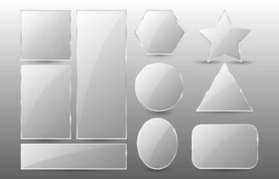 A set of white transparent Glass banners with highlights in the style of glassmorphism vector