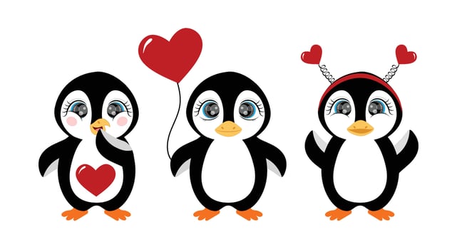 Three penguins in love, Valentine's day vector