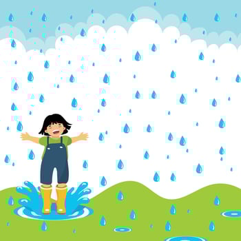 Happy child in rainy weather vector