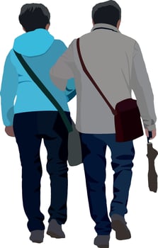 Couple of people from behind walking vector