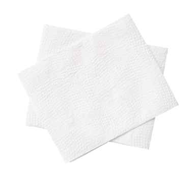 Top view of two folded white tissue paper or napkin paper in stack isolated with clipping path in file format png