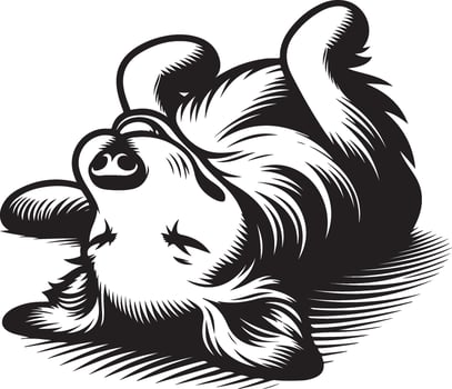 A black and white drawing of a dog laying down vector