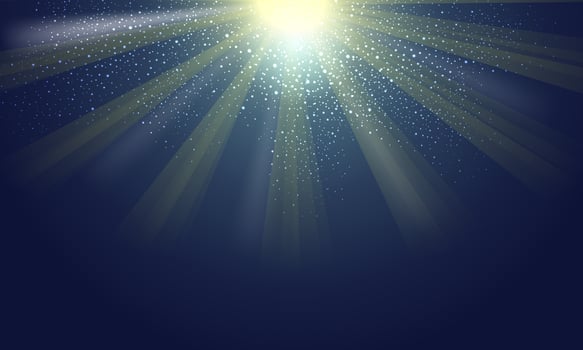 clear sun on blue sky with lenses flare. nature bright light. blank space. vector