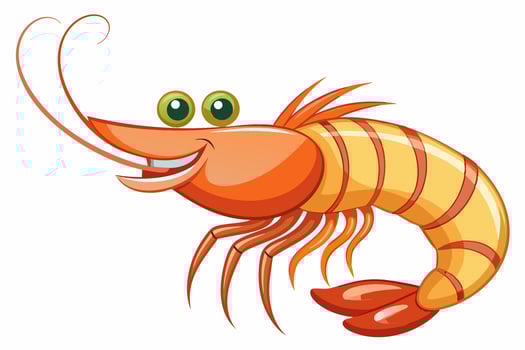 Funny Shrimp Illustration Cartoon, Clipart, and Line Art Design on White Background, Cute and funny shrimp illustration in cartoon, clipart, and line art styles on white background. vector