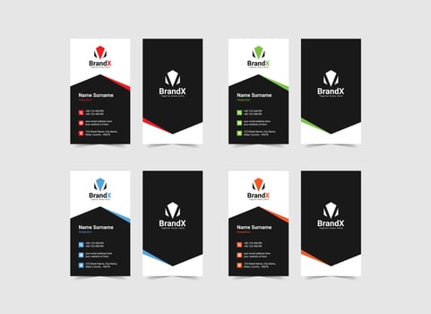 Set of creative vertical business card print templates. Flat-style illustration. Stationery Design, modern vertical calling card vector