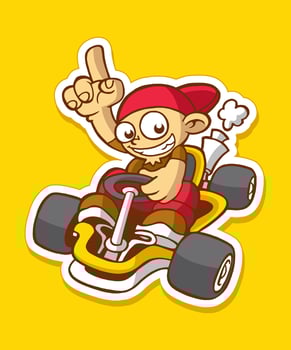 Go Kart Boy Racer Cartoon Design Sticker vector