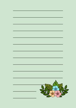 A template for notes with a forest theme, featuring flowers and leaves. Creating a notebook. vector