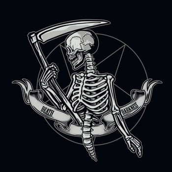 skeleton with scythe, grunge vintage design t shirts vector