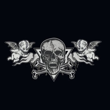 skull and morbit angels, grunge vintage design t shirts vector