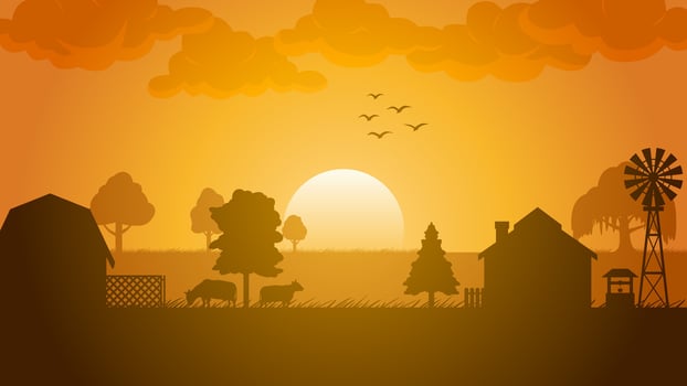 Landscape illustration of countryside silhouette with livestock farm vector