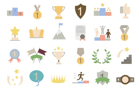 Awards line icons. Set of winner medals, victory cup and wreath signs. vector