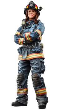 Female firefighter with crossed arms on transparent background png