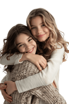 Mother and daughter hug alone against transparent background png