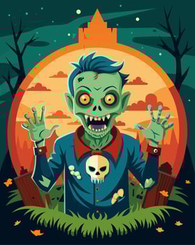 A cartoon drawing of a zombie wearing a tshirt with a skull design vector