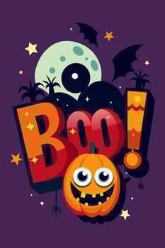 A Halloween poster featuring a pumpkin, bats, and the word boo vector