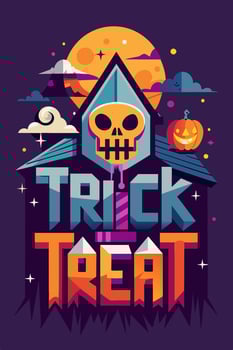 The poster features a skull and a pumpkin, representing a trick or treat theme vector