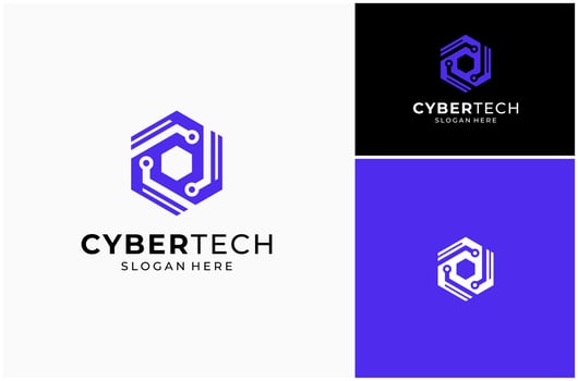 Cyber Security Technology Circuit Network Hexagon Protection Logo Design Illustration vector