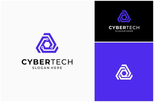 Cyber Security Technology Circuit Network Triangle Protection Logo Design Illustration vector