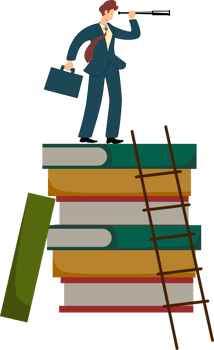 businessman climb up ladder on books stacks for good business career png