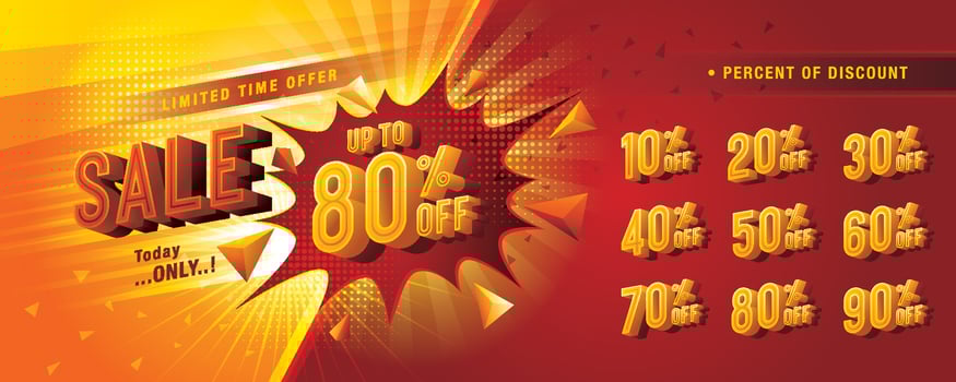 Abstract Red Geometric offer Sale Discount labels design, Sale and discount labels, Condensed Font, Discount tags collection with percent set vector