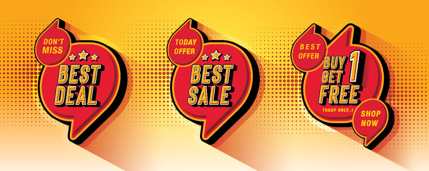 Best Deal, Best Sale, Buy 1 get 1 free tag and discount label sign, Abstract Red Speech Bubble offer Sale Discount labels design vector