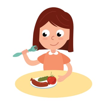 Daily routine. The child has lunch. Food vector
