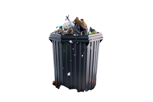 Overflowing trash can on transparent background png