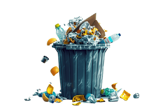 Overflowing trash can on transparent background png