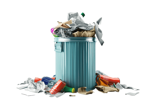 Overflowing trash can on transparent background png