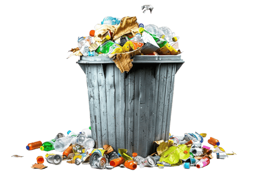 Overflowing trash can on transparent background png