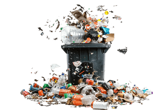 Overflowing trash can on transparent background png