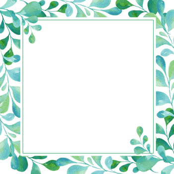 watercolor square frame with green and blue leaves, gradient in illustration, sketch, green and blue color, herbal ornament png