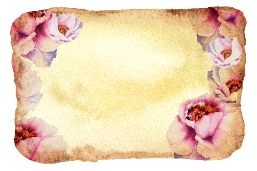 Watercolor textured background with pink peony, spring flowers and leaves, hand drawn sketch png