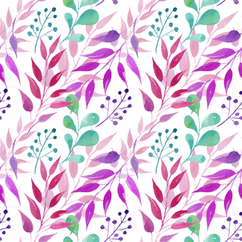 seamless pattern hand draw watercolor leaves, illustration, sketch, green color, blue color, purple color herbal ornament png