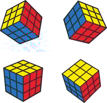 A collection of Rubiks cube in a variety of perspectives vector