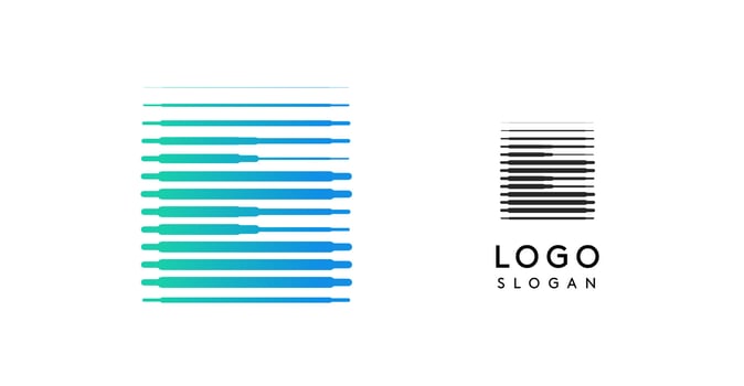 Abstract wide letter E, logo with horizontal gradient lines, dynamic gradient logotype for tech companies, software development, and innovative brands. illustration. vector