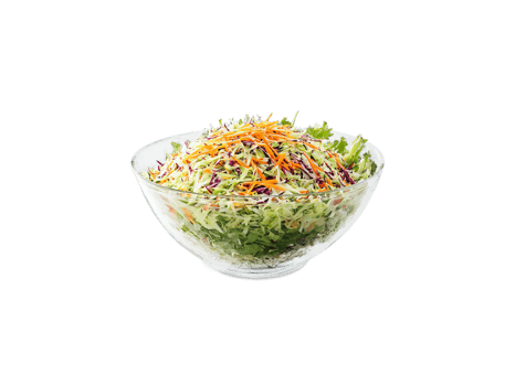 Salad Asian slaw with sesame ginger dressing served in a transparent glass bowl crunchy png