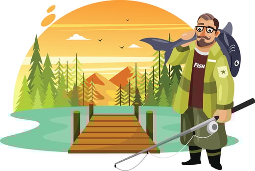 Fisherman Hold a Big Fish Illustration vector